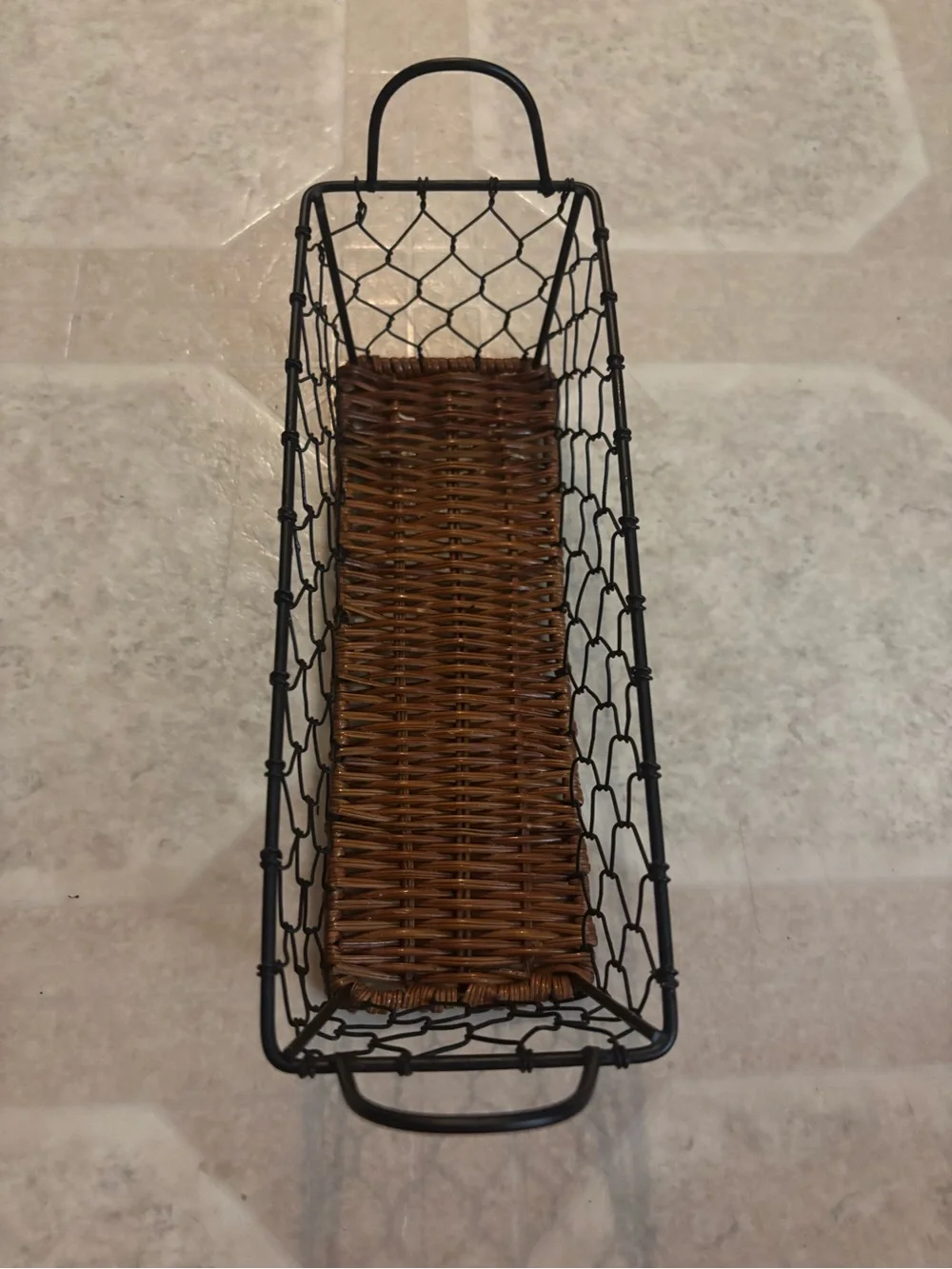 Rustic Woven and Metal Wire Cracker Basket - Brown and Black